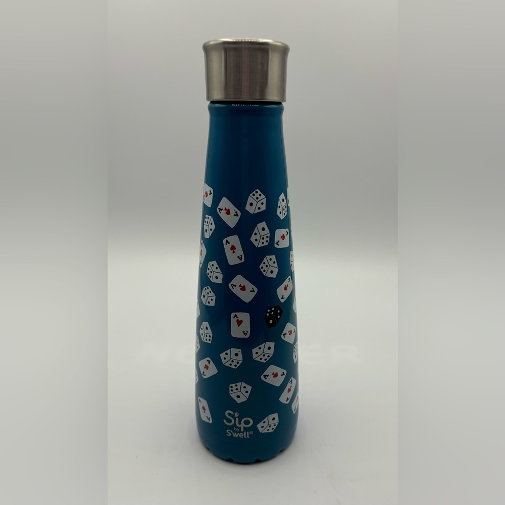 Sip By Swell Stainless Screw Top Drink Bottle Blue With Playing Cards 15oz